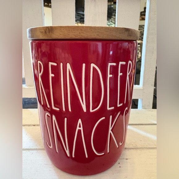 Rae Dunn Reindeer Snacks Cellar with Wooden Lid - Picture 1 of 3